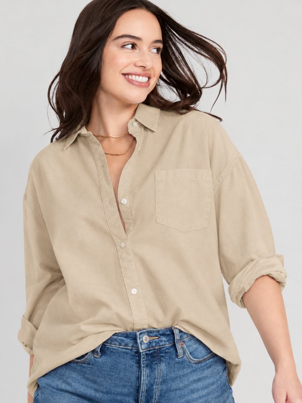 Old Navy 'The Boyfriend' Shirt Cream/Tan - Size XL BRAND NEW